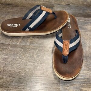 Sperry Top-Sider Baitfish Mens 11M Navy White Striped Thong Sandals STS22121